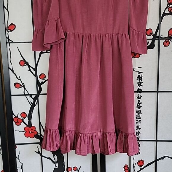 Batsheva Short Sleeve Prairie Dress In Raspberry Morie - Picture 5 of 13